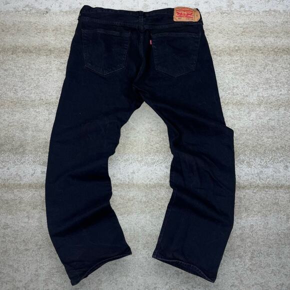 Levis Jeans 501 Regular Straight Leg Jet Black Wash Denim Red Tab Button Fly